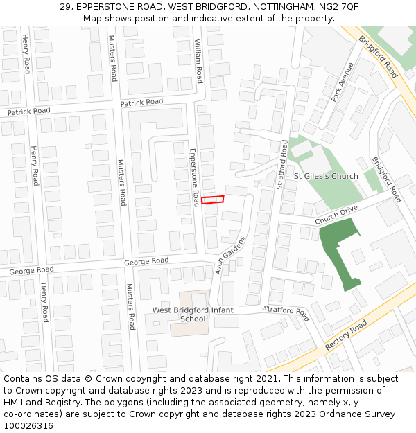 29, EPPERSTONE ROAD, WEST BRIDGFORD, NOTTINGHAM, NG2 7QF: Location map and indicative extent of plot