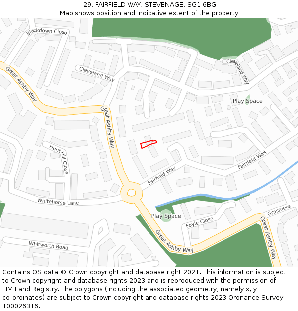 29, FAIRFIELD WAY, STEVENAGE, SG1 6BG: Location map and indicative extent of plot