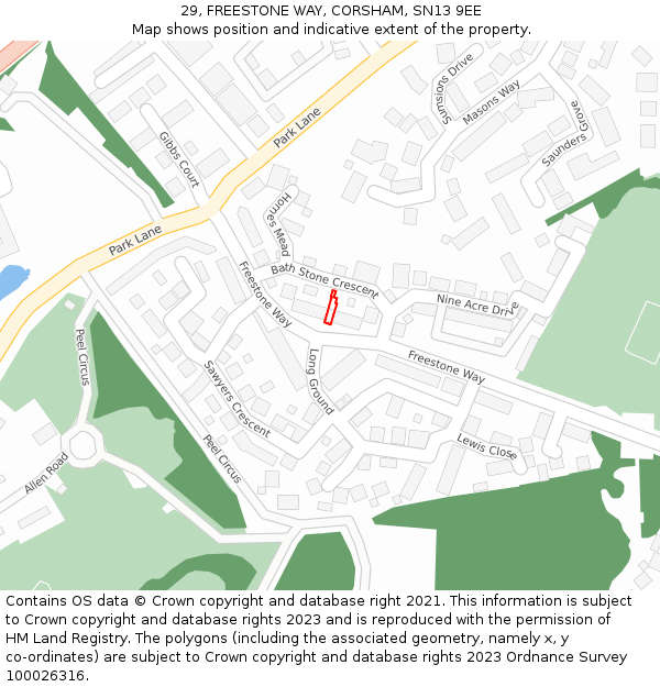29, FREESTONE WAY, CORSHAM, SN13 9EE: Location map and indicative extent of plot