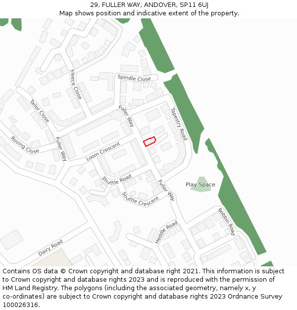 29, FULLER WAY, ANDOVER, SP11 6UJ: Location map and indicative extent of plot