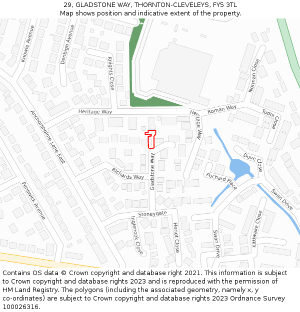 29, GLADSTONE WAY, THORNTON-CLEVELEYS, FY5 3TL: Location map and indicative extent of plot