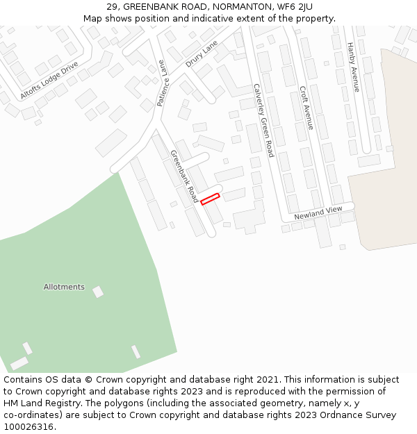 29, GREENBANK ROAD, NORMANTON, WF6 2JU: Location map and indicative extent of plot
