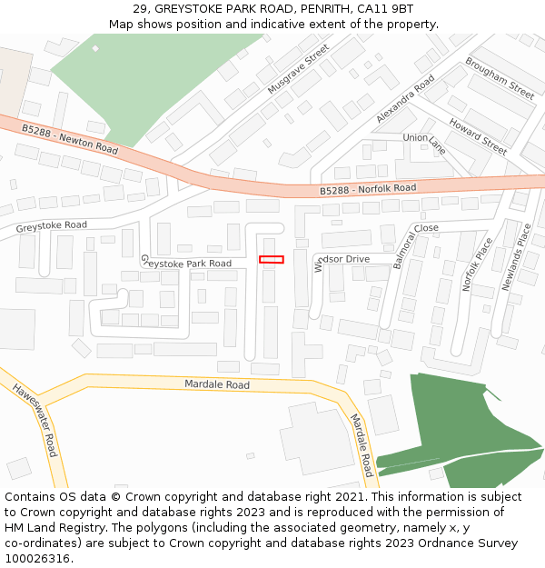 29, GREYSTOKE PARK ROAD, PENRITH, CA11 9BT: Location map and indicative extent of plot