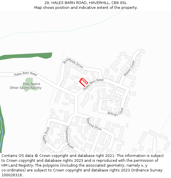 29, HALES BARN ROAD, HAVERHILL, CB9 9SL: Location map and indicative extent of plot