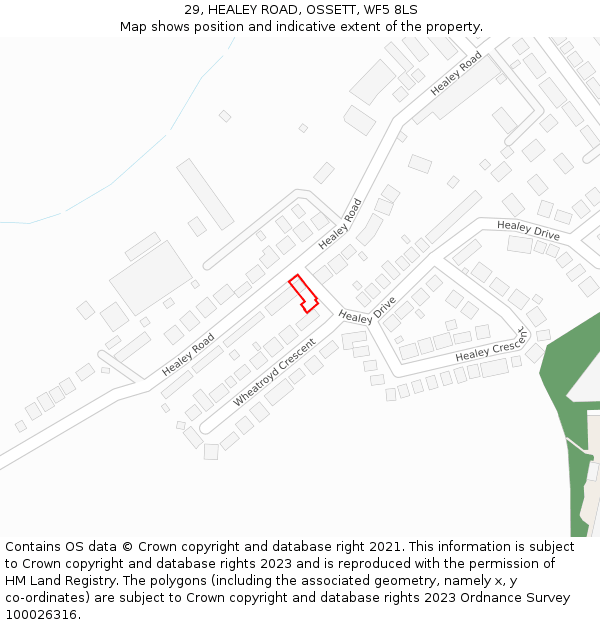 29, HEALEY ROAD, OSSETT, WF5 8LS: Location map and indicative extent of plot