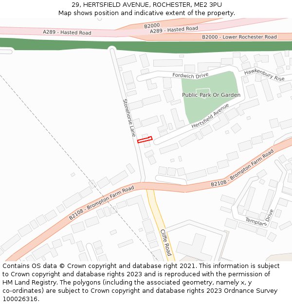 29, HERTSFIELD AVENUE, ROCHESTER, ME2 3PU: Location map and indicative extent of plot