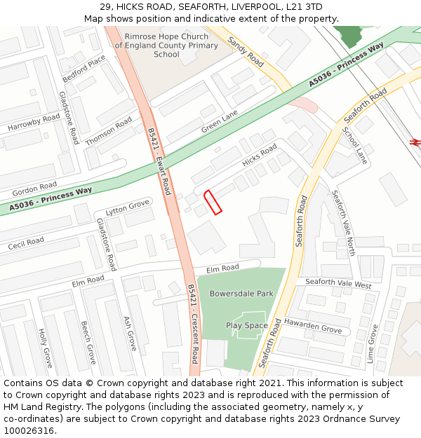 29, HICKS ROAD, SEAFORTH, LIVERPOOL, L21 3TD: Location map and indicative extent of plot