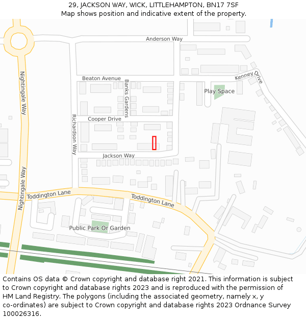 29, JACKSON WAY, WICK, LITTLEHAMPTON, BN17 7SF: Location map and indicative extent of plot