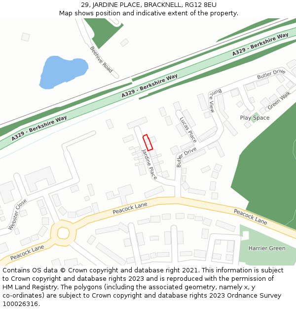 29, JARDINE PLACE, BRACKNELL, RG12 8EU: Location map and indicative extent of plot