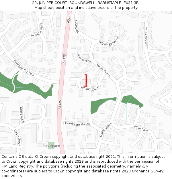29, JUNIPER COURT, ROUNDSWELL, BARNSTAPLE, EX31 3RL: Location map and indicative extent of plot