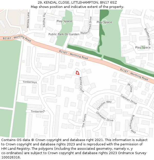 29, KENDAL CLOSE, LITTLEHAMPTON, BN17 6SZ: Location map and indicative extent of plot
