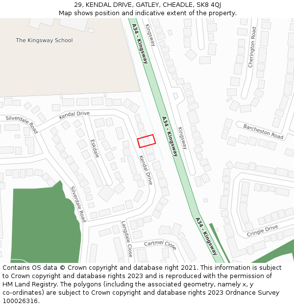 29, KENDAL DRIVE, GATLEY, CHEADLE, SK8 4QJ: Location map and indicative extent of plot