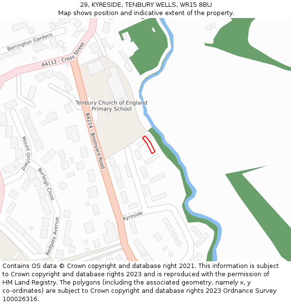 29, KYRESIDE, TENBURY WELLS, WR15 8BU: Location map and indicative extent of plot