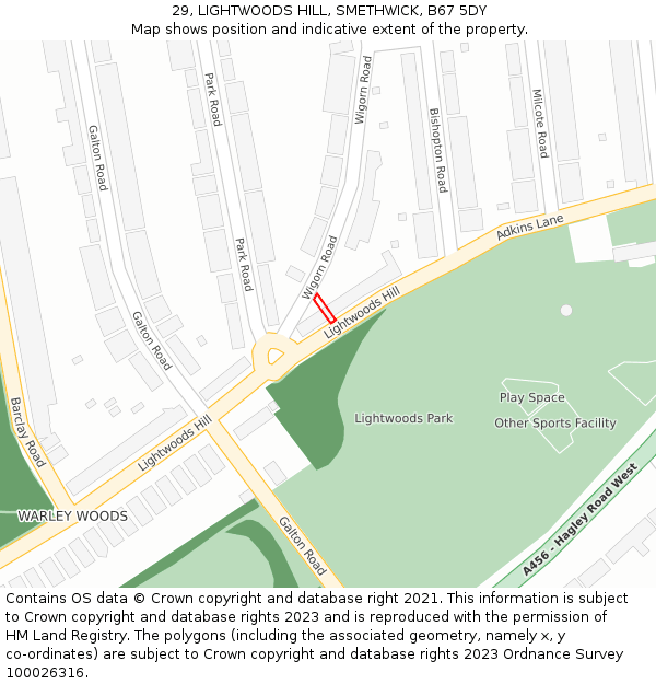 29, LIGHTWOODS HILL, SMETHWICK, B67 5DY: Location map and indicative extent of plot
