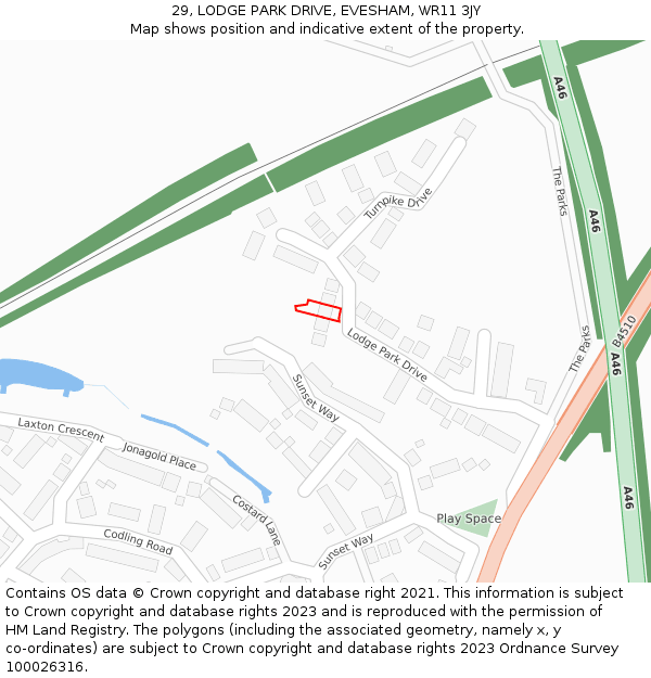 29, LODGE PARK DRIVE, EVESHAM, WR11 3JY: Location map and indicative extent of plot