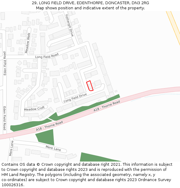 29, LONG FIELD DRIVE, EDENTHORPE, DONCASTER, DN3 2RG: Location map and indicative extent of plot