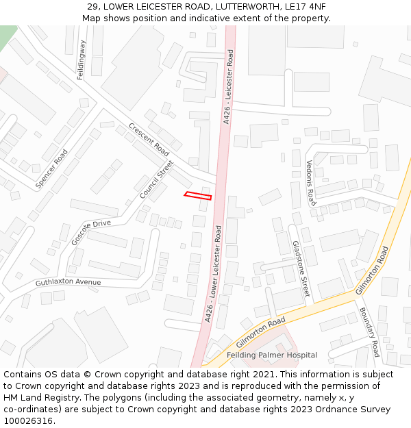 29, LOWER LEICESTER ROAD, LUTTERWORTH, LE17 4NF: Location map and indicative extent of plot