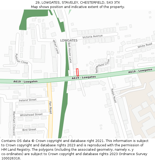 29, LOWGATES, STAVELEY, CHESTERFIELD, S43 3TX: Location map and indicative extent of plot