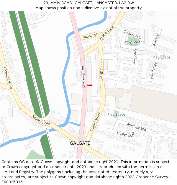 29, MAIN ROAD, GALGATE, LANCASTER, LA2 0JW: Location map and indicative extent of plot