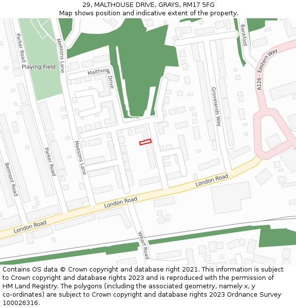 29, MALTHOUSE DRIVE, GRAYS, RM17 5FG: Location map and indicative extent of plot