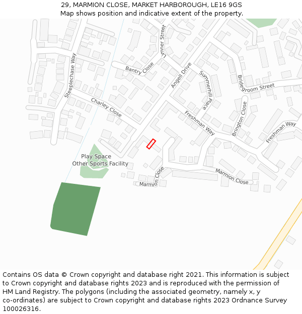 29, MARMION CLOSE, MARKET HARBOROUGH, LE16 9GS: Location map and indicative extent of plot