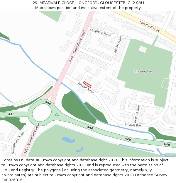 29, MEADVALE CLOSE, LONGFORD, GLOUCESTER, GL2 9AU: Location map and indicative extent of plot