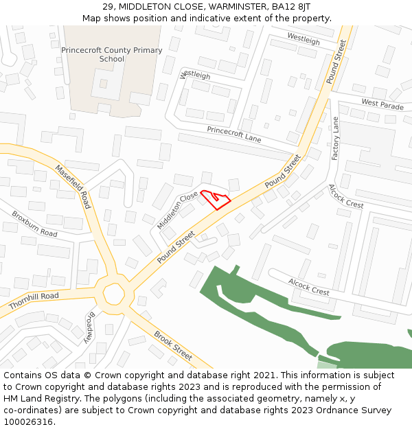 29, MIDDLETON CLOSE, WARMINSTER, BA12 8JT: Location map and indicative extent of plot