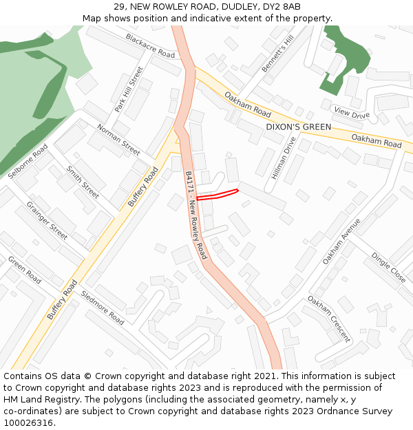 29, NEW ROWLEY ROAD, DUDLEY, DY2 8AB: Location map and indicative extent of plot