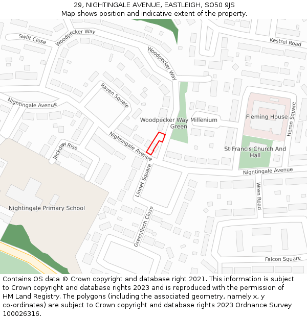 29, NIGHTINGALE AVENUE, EASTLEIGH, SO50 9JS: Location map and indicative extent of plot