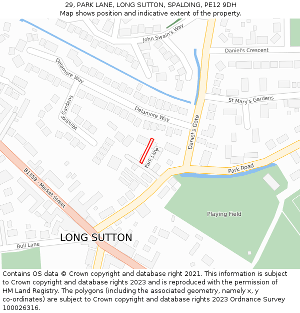 29, PARK LANE, LONG SUTTON, SPALDING, PE12 9DH: Location map and indicative extent of plot