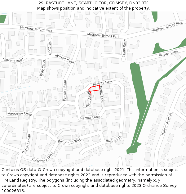 29, PASTURE LANE, SCARTHO TOP, GRIMSBY, DN33 3TF: Location map and indicative extent of plot