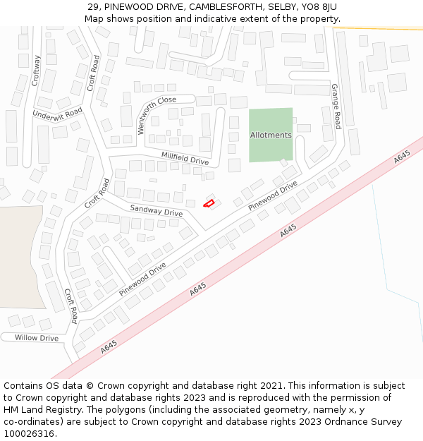 29, PINEWOOD DRIVE, CAMBLESFORTH, SELBY, YO8 8JU: Location map and indicative extent of plot