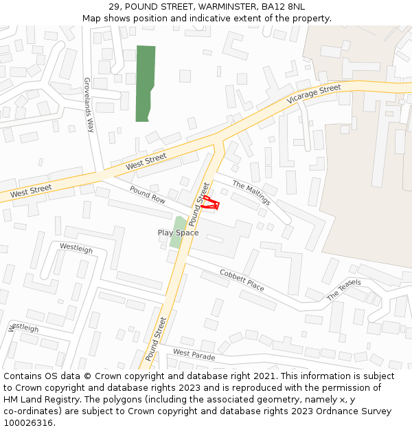 29, POUND STREET, WARMINSTER, BA12 8NL: Location map and indicative extent of plot