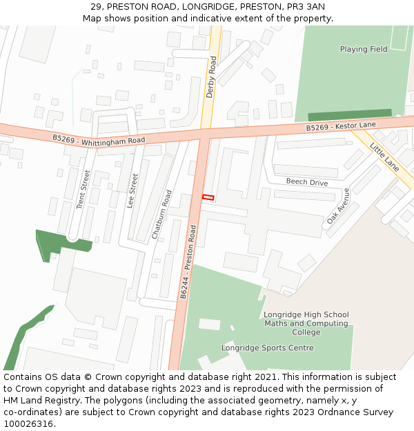 29, PRESTON ROAD, LONGRIDGE, PRESTON, PR3 3AN: Location map and indicative extent of plot