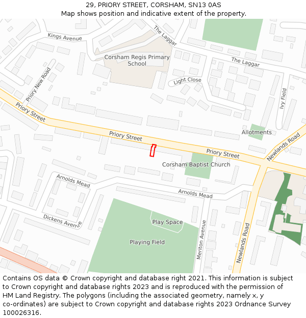 29, PRIORY STREET, CORSHAM, SN13 0AS: Location map and indicative extent of plot