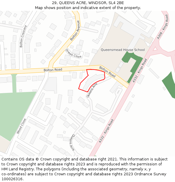 29, QUEENS ACRE, WINDSOR, SL4 2BE: Location map and indicative extent of plot