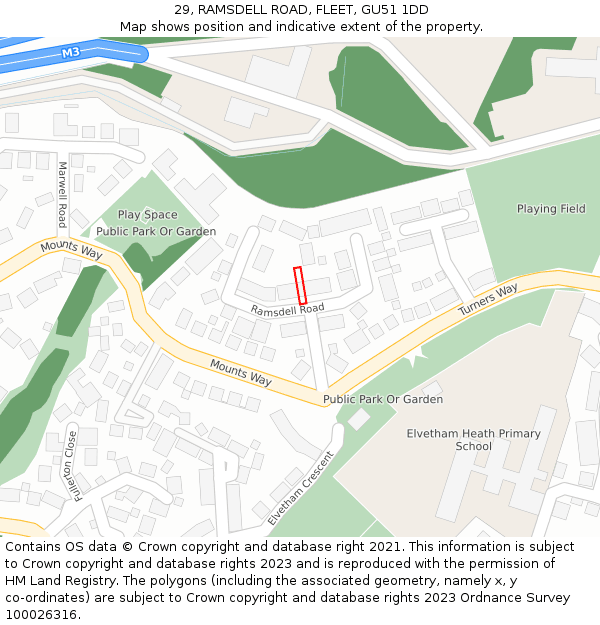 29, RAMSDELL ROAD, FLEET, GU51 1DD: Location map and indicative extent of plot