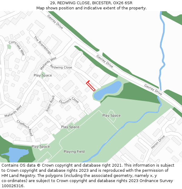 29, REDWING CLOSE, BICESTER, OX26 6SR: Location map and indicative extent of plot