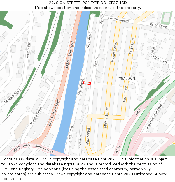29, SION STREET, PONTYPRIDD, CF37 4SD: Location map and indicative extent of plot