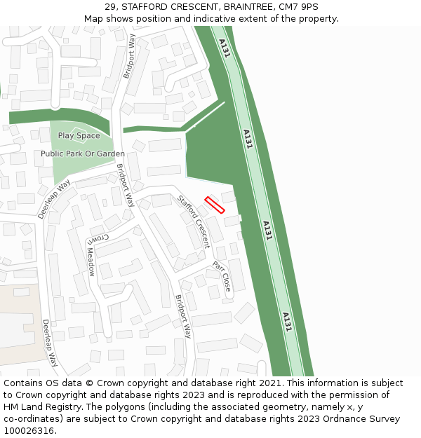 29, STAFFORD CRESCENT, BRAINTREE, CM7 9PS: Location map and indicative extent of plot