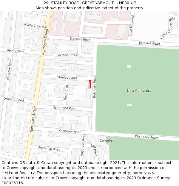 29, STANLEY ROAD, GREAT YARMOUTH, NR30 4JB: Location map and indicative extent of plot
