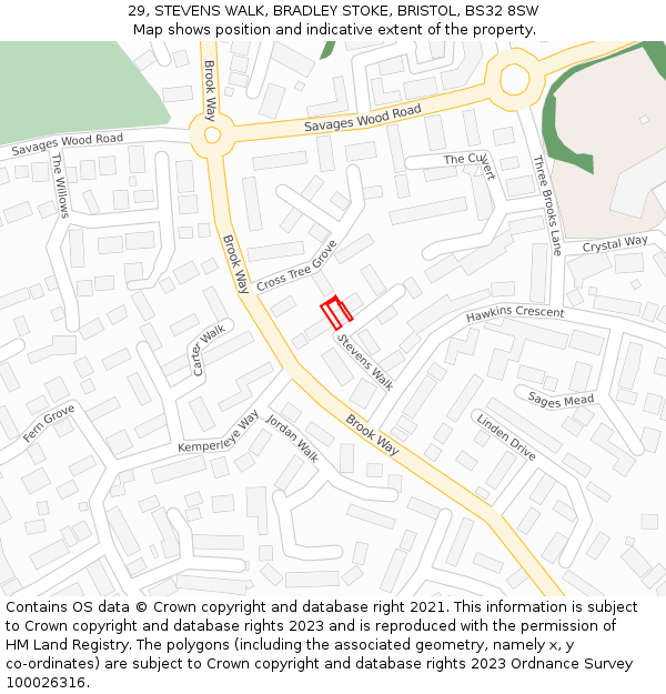 29, STEVENS WALK, BRADLEY STOKE, BRISTOL, BS32 8SW: Location map and indicative extent of plot