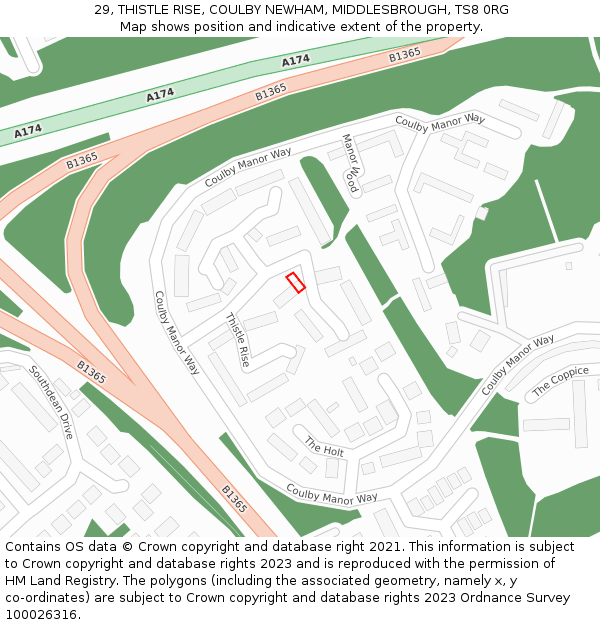 29, THISTLE RISE, COULBY NEWHAM, MIDDLESBROUGH, TS8 0RG: Location map and indicative extent of plot