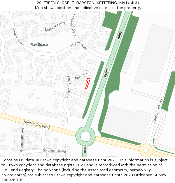 29, TREEN CLOSE, THRAPSTON, KETTERING, NN14 4UU: Location map and indicative extent of plot