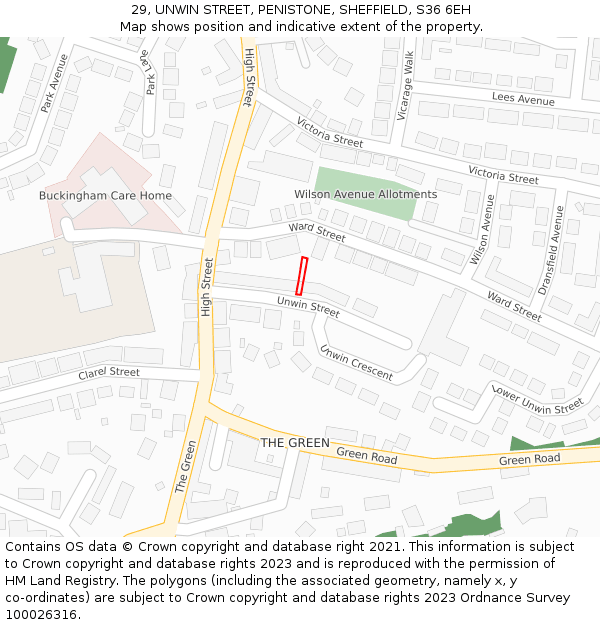 29, UNWIN STREET, PENISTONE, SHEFFIELD, S36 6EH: Location map and indicative extent of plot