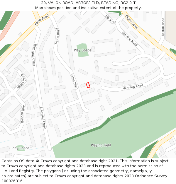 29, VALON ROAD, ARBORFIELD, READING, RG2 9LT: Location map and indicative extent of plot