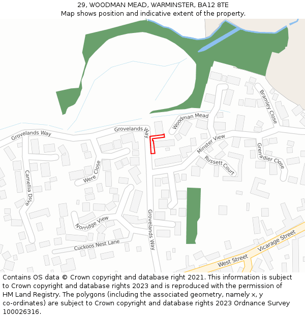 29, WOODMAN MEAD, WARMINSTER, BA12 8TE: Location map and indicative extent of plot