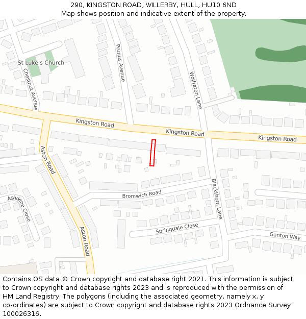 290, KINGSTON ROAD, WILLERBY, HULL, HU10 6ND: Location map and indicative extent of plot