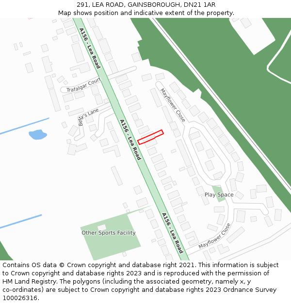 291, LEA ROAD, GAINSBOROUGH, DN21 1AR: Location map and indicative extent of plot