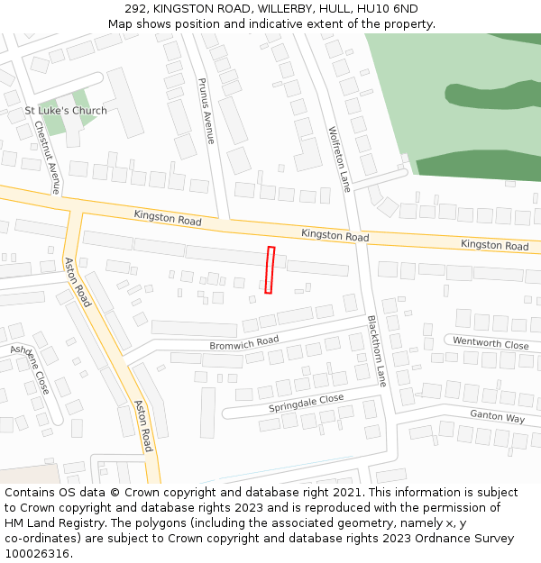 292, KINGSTON ROAD, WILLERBY, HULL, HU10 6ND: Location map and indicative extent of plot